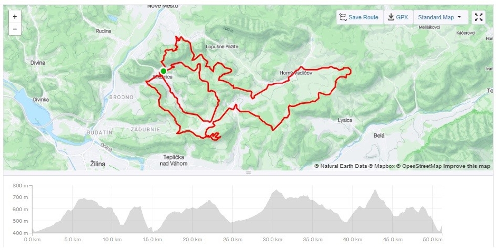 Strmé kopce a žiadna rovina, Zdroj: strava.com Snežnický MTB maratón 2024