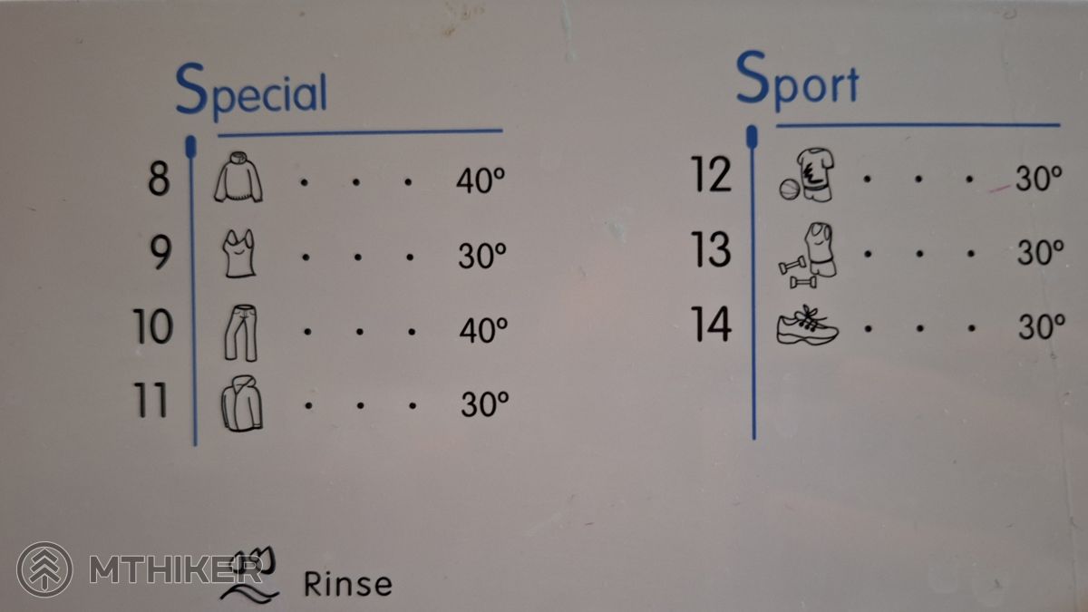 Špeciálne a športové programy na práčke turistika, funkčné oblečenie, turistické oblečenie, pranie, práčka